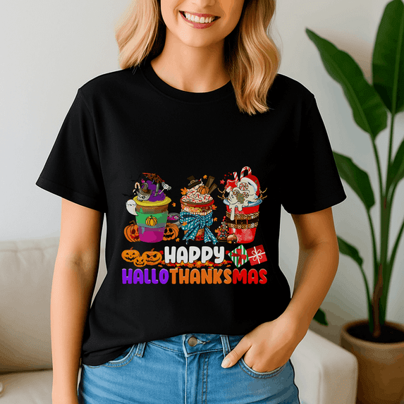 Happy Hallothanksmas Tshirt, Halloween Thanksgiving Christmas Shirt, Holiday Season Tee, Turkey Gift, Vintage Ghost