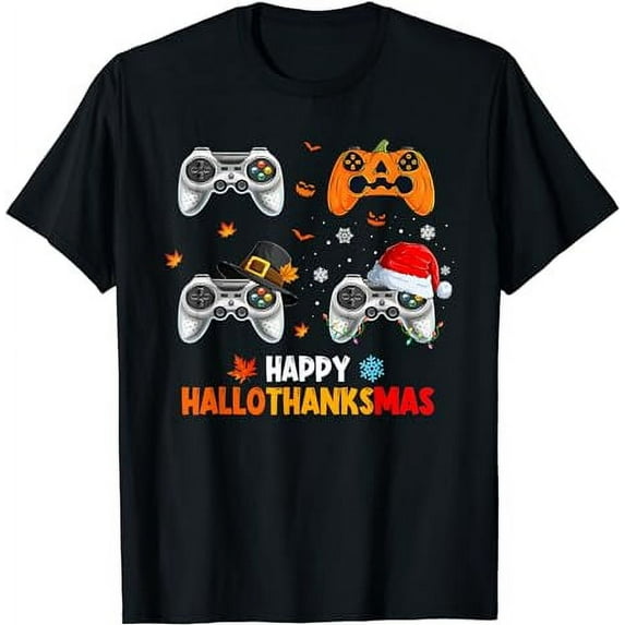 Happy Hallothanksmas Video Game Halloween Thanksgiving Xmas T-Shirt