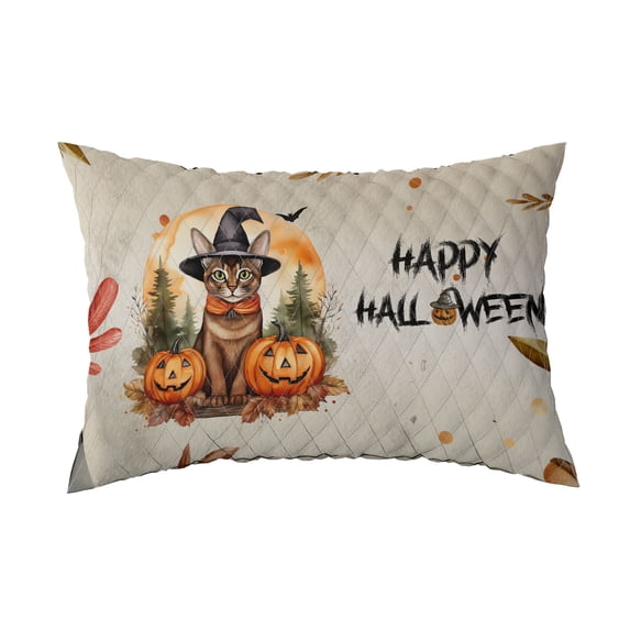 Happy Halloween Abyssinian Witches Hat Pumpkin Carving Quilt Pillowcase Cat Lover Kitten Owner Gifts Throw Pillow Cover Bed Home Decor - 02019