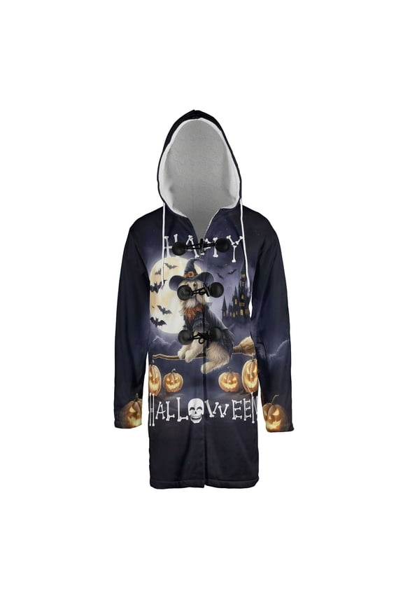 Happy Halloween Afghan Hound Witch Pumpkins Bats All Over Print 3D Hooded Duffle Toggle Coat Dog Lover - 13012