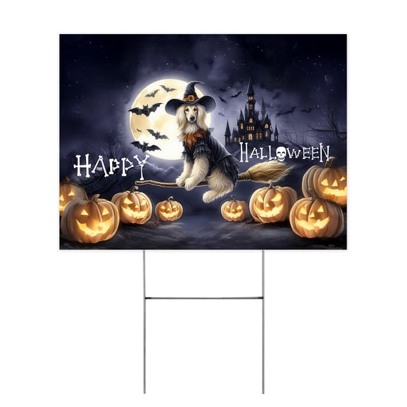 Happy Halloween Afghan Hound Witch Pumpkins Bats Yard Sign Dog Lover Outdoor Home Lawn Garden Porch Decor - 13012