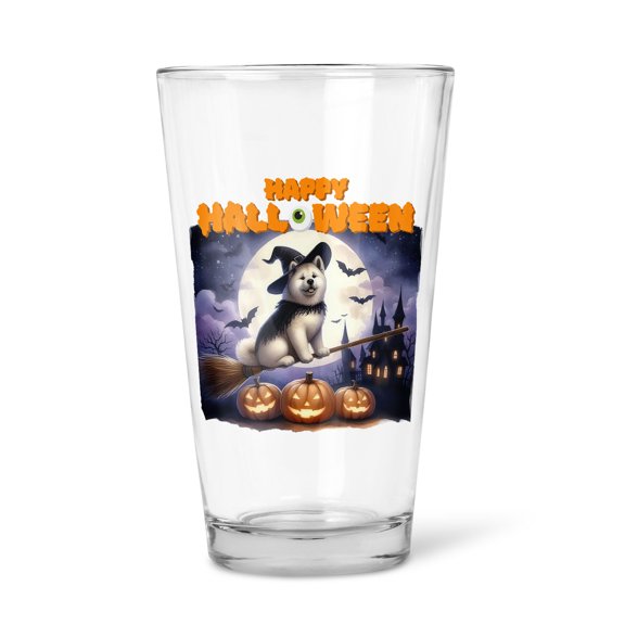 Happy Halloween Akita Witch Pumpkins Bats 16oz Pint Beer Glass Mug Inu Dog Lover Beer Glasses Cup - 13012