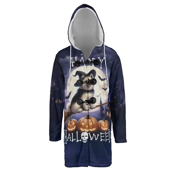 Happy Halloween Akita Witch Pumpkins Bats All Over Print 3D Hooded Duffle Toggle Coat Inu Dog Lover - 13012