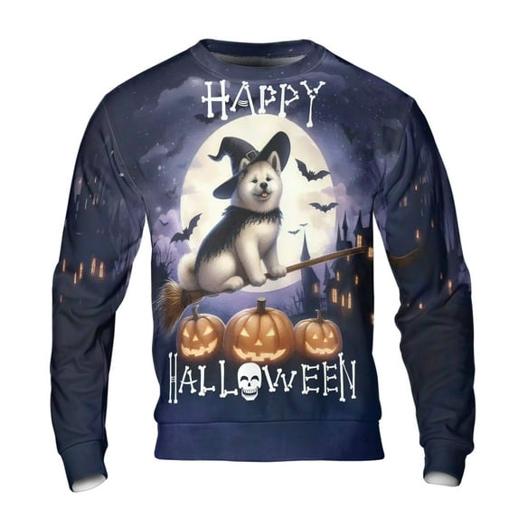 Happy Halloween Akita Witch Pumpkins Bats All Over Print 3D Sweatshirt Unisex Merch Inu Dog Lover - 13012