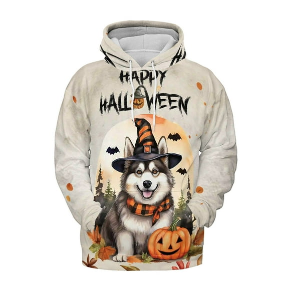 Happy Halloween Alaskan Malamute Witches Hat Pumpkin Carving All Over Print 3D Hoodie Unisex Merch Hoodies Alaska Mal Dog Lovers Gifts - 02019