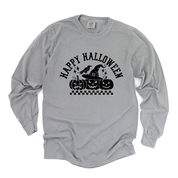 Happy Halloween Arch Distressed - Women's Garment Dyed Long Sleeve Graphic T-Shirt