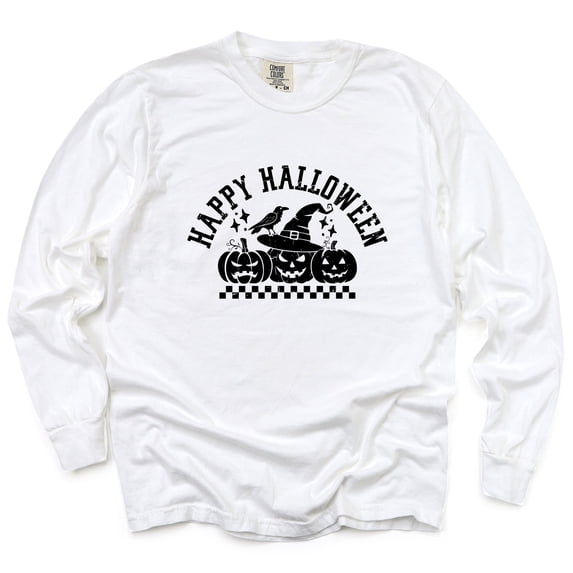 Happy Halloween Arch Distressed - Women's Garment Dyed Long Sleeve Graphic T-Shirt