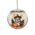 thumbnail image 1 of Happy Halloween Australian Shepherd Witches Hat Pumpkin Carving Ceramic Round Ornament Aussie Dog Lover Gifts Home Tree Decor - 02019, 1 of 5