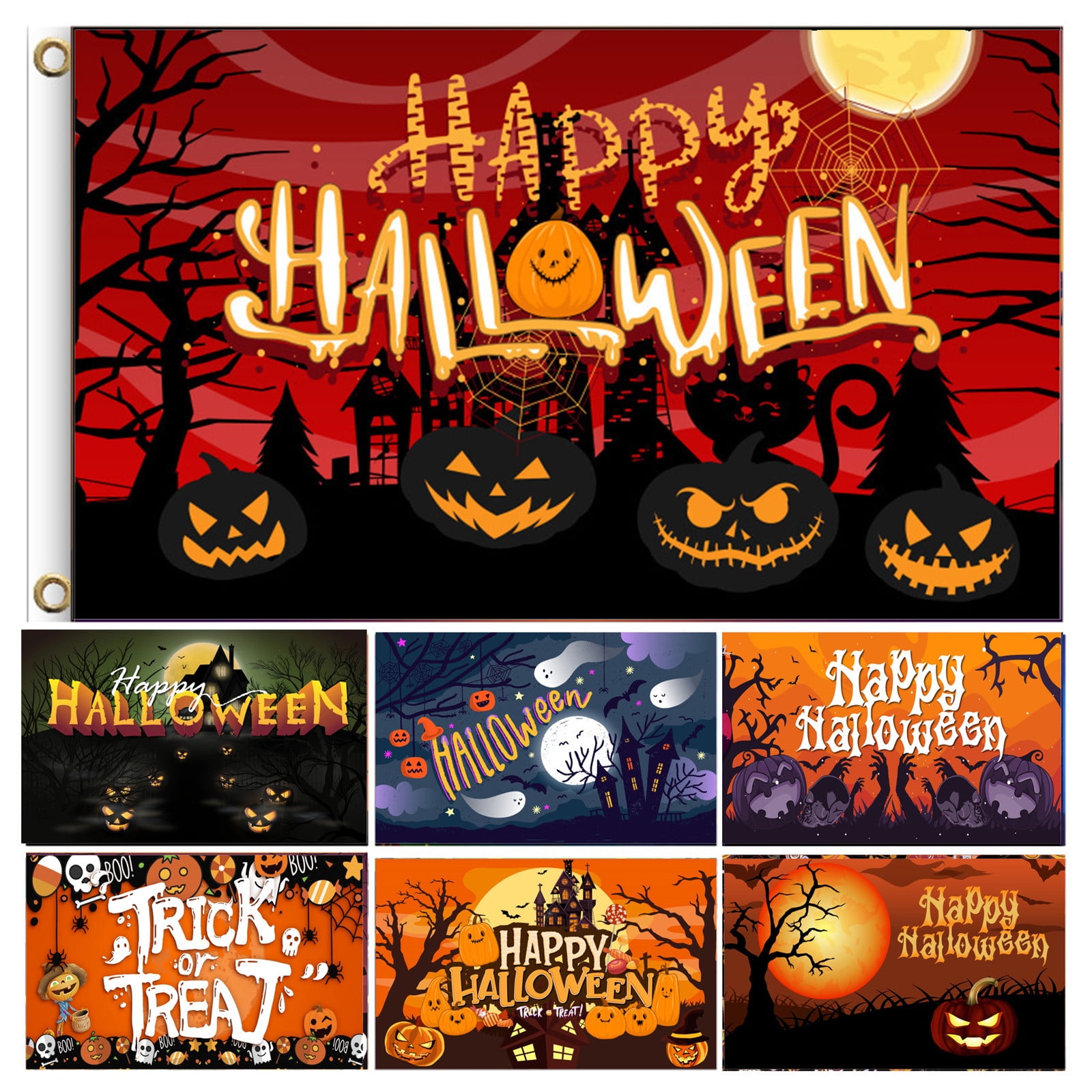 3 Halloween Banner Set – Mit Skelett, Kürbis & Vampir, Aus Karton, Zum Aufhängen