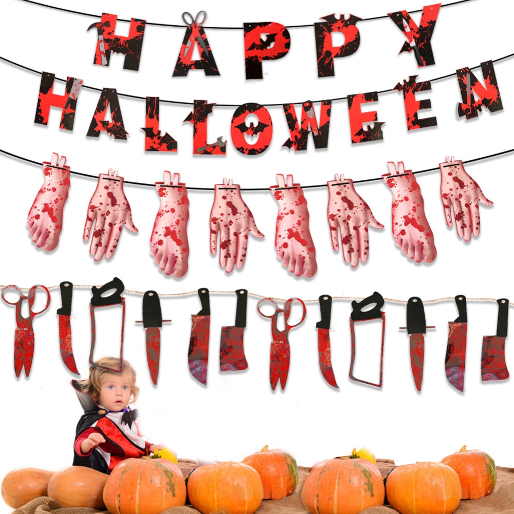 Happy Halloween Banner Scary Themed Halloween Party Decorations