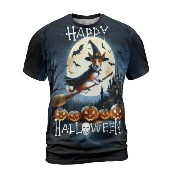 Happy Halloween Basenji Witch Pumpkins Bats All Over Print 3D Shirt Unisex Merch African Barkless Dog Lover - 13012