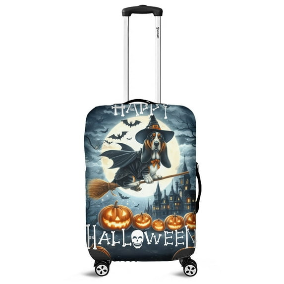 Happy Halloween Basset Hound Witch Pumpkins Bats Travel Luggage Cover Bassets Dog Breed Lovers Gifts Idea Suitcase Dust Protective Decor - 13012