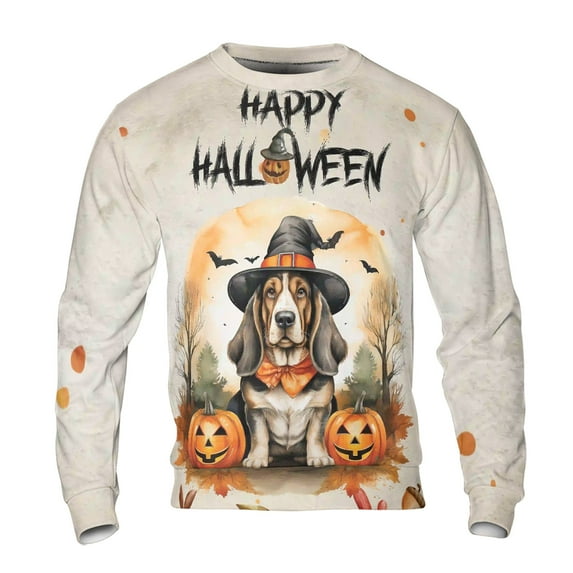 Happy Halloween Basset Hound Witches Hat Pumpkin Carving All Over Print 3D Sweatshirt Unisex Merch Bassets Dog Breed Lovers Gifts Idea - 02019