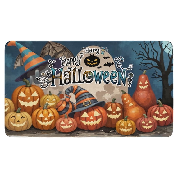 Happy Halloween Bat Front Door Mat,Durable Absorbent Floor Entryway Rug 17x30 Inch Horror Pumpkin Ghost Door Mats for Kitchen Nursery Floor Entryway Rug