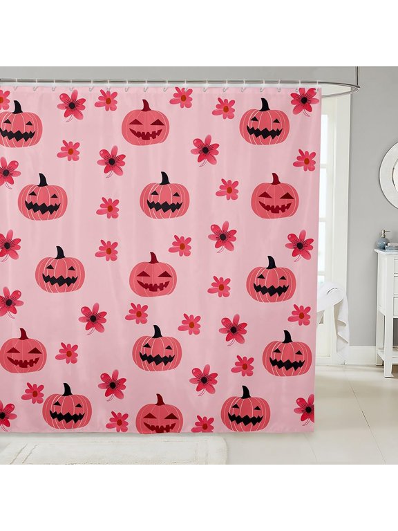 Happy Halloween Bathroom Accessories Pink Pumpkin Shower Curtain for Bathroom Decor for Kids Boys Girls Teens Room Decor Horror Theme Bath Curtain 72"x84"