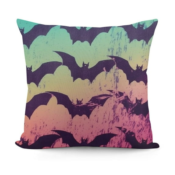 Happy Halloween Bats Pillow Covers Pastel Purple Pink Bat Decorative Square Couch Pillow Cases Fall DecorThrow Pillows for Room Porch Patio Couch Outdoor