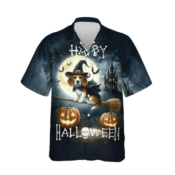 Happy Halloween Beagle Witch Pumpkins Bats Hawaiian Shirt Breathable Summer Unisex Merch Beagles Dog Lover Gifts Idea - 13012