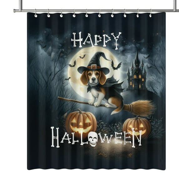 Happy Halloween Beagle Witch Pumpkins Bats Shower Curtain Beagles Dog Lover Gifts Idea Waterproof Bathroom Bathtub Curtain - 13012