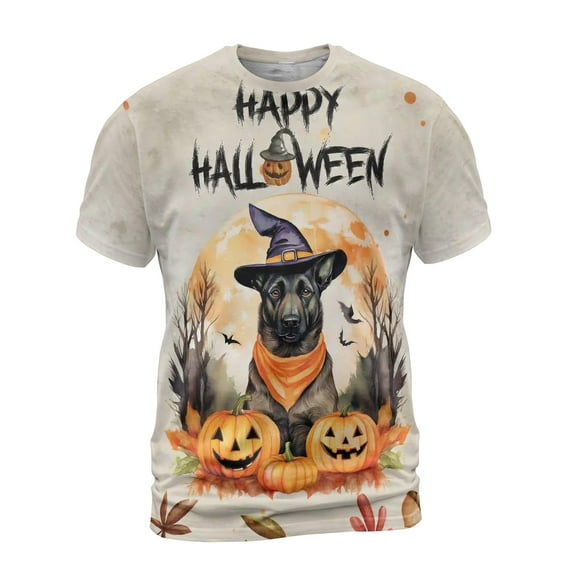 Happy Halloween Belgian Malinois Witches Hat Pumpkin Carving All Over Print 3D Shirt Unisex Merch Sheepdog Dog Lover Gifts - 02019
