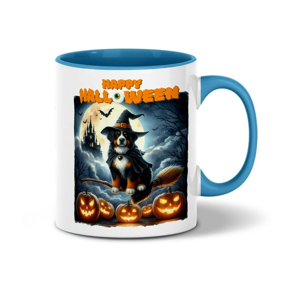 Happy Halloween Bernese Mountain Dog Witch Pumpkins Bats 11oz Accent Two-tone Mug Berner Lover Gifts Coffee Tea Cup - 13012
