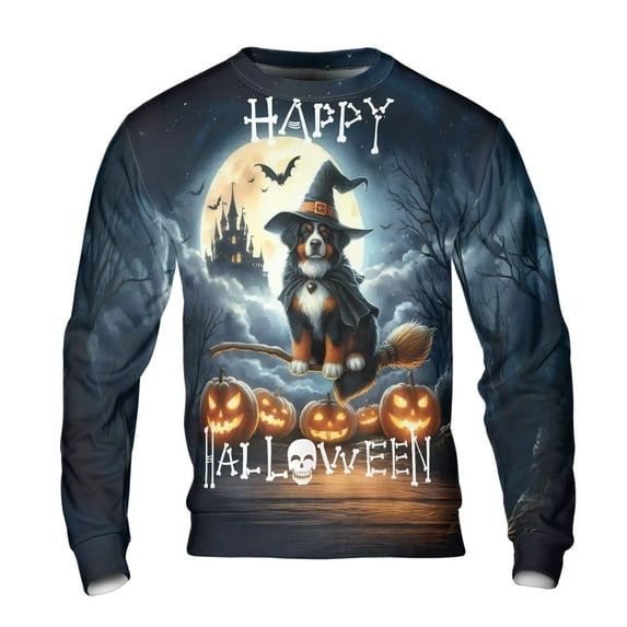 Happy Halloween Bernese Mountain Dog Witch Pumpkins Bats All Over Print 3D Sweatshirt Unisex Merch Berner Lover Gifts - 13012