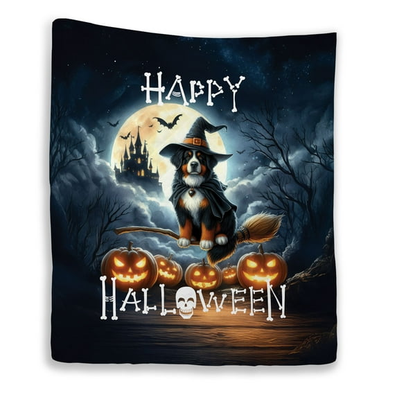 Happy Halloween Bernese Mountain Dog Witch Pumpkins Bats Quilt Blanket Berner Lover Gifts Cozy Comforter Throw Blanket - 13012