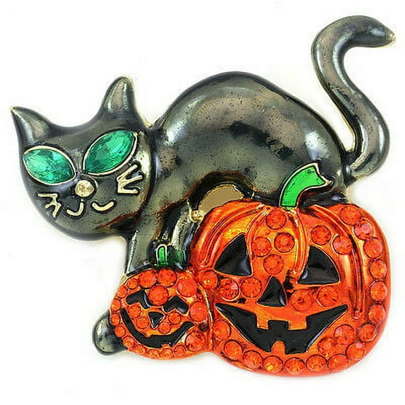 Happy Halloween Black Cat Jack-O-Lantern Pumpkin Brooch Pin Costume Jewelry z1