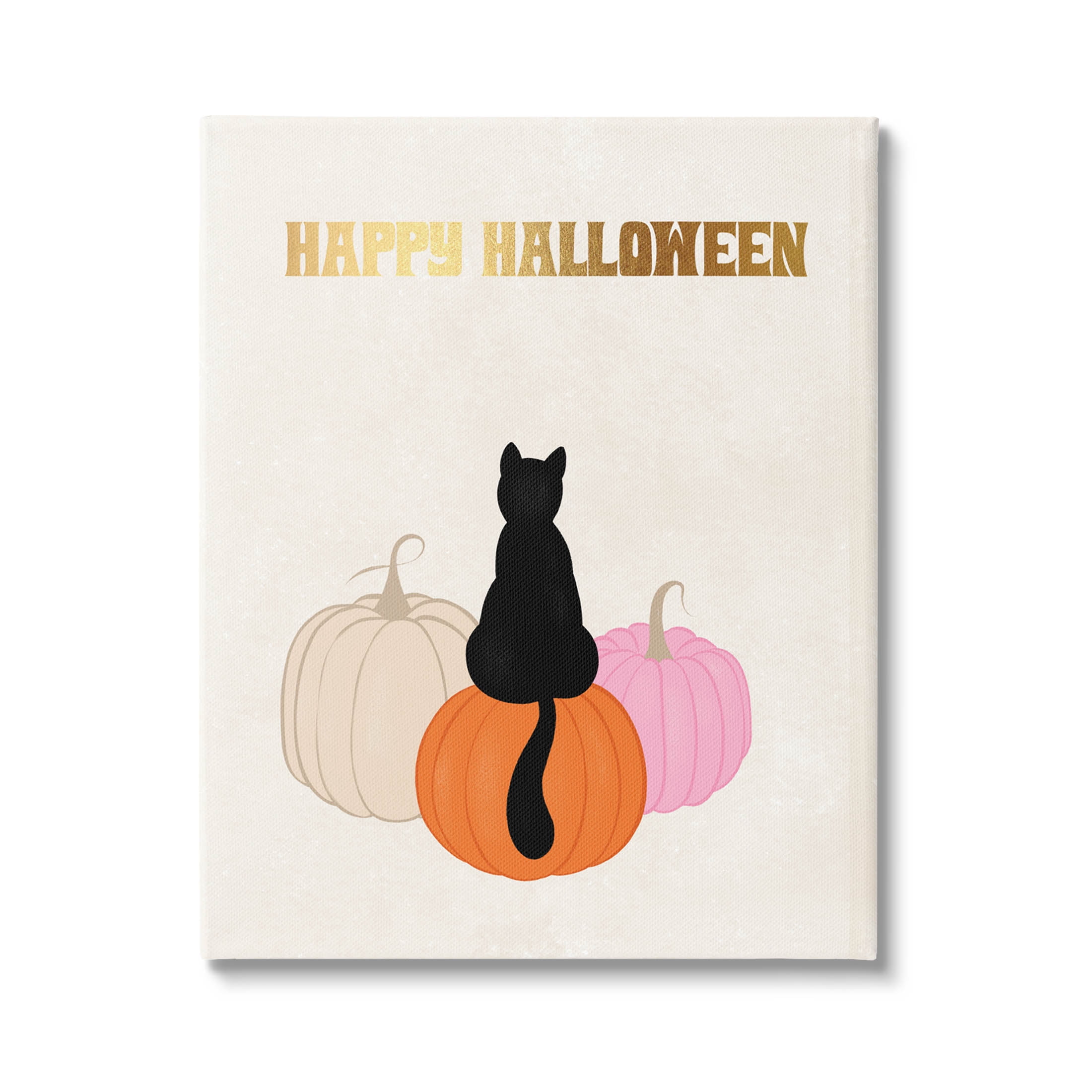 Happy Halloween Black Cat Pumpkins Holiday Graphic Art Gallery Wrapped Canvas Print Wall Art