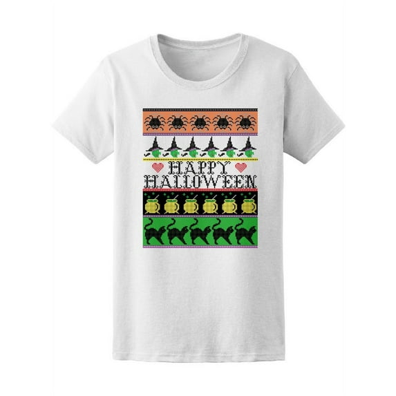 Happy Halloween Black Cat Spiders T-Shirt Women -Image by Shutterstock, Female Medium