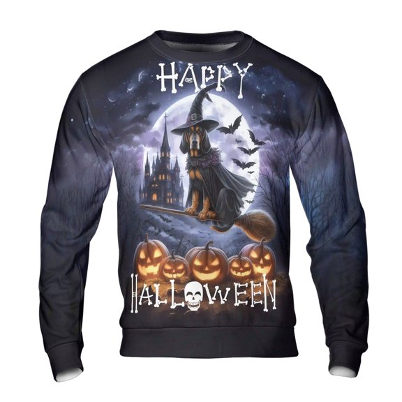 Happy Halloween Bloodhound Witch Pumpkins Bats All Over Print 3D Sweatshirt Unisex Merch Dog Lover - 13012