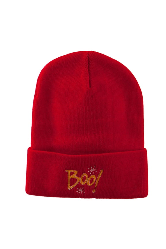 Happy Halloween Boo Embroidered Long Beanie - Red OSFM