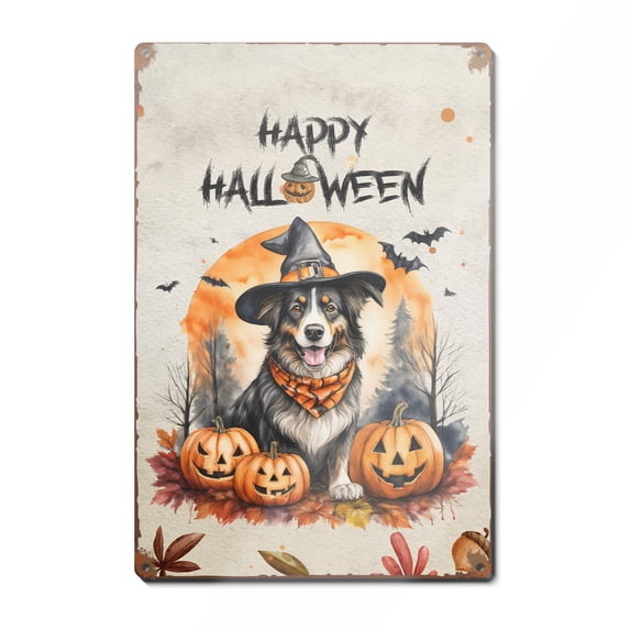 Happy Halloween Border Collie Witches Hat Pumpkin Carving Vertical Metal Aluminum Sign Borders Dog Lovers Gifts Idea Wall Art Home Decor - 02019