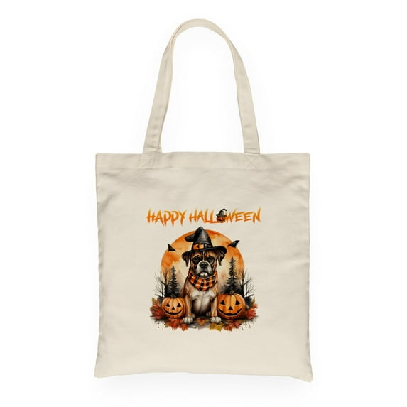 Happy Halloween Boxer Witches Hat Pumpkin Carving Canvas Tote Bag Boxers Dog Lover Gifts Idea Reusable Shopping Grocery Bag - 02019