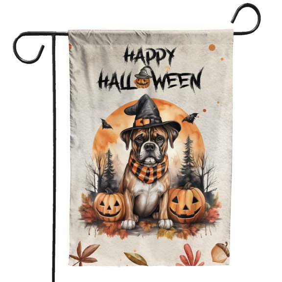 Happy Halloween Boxer Witches Hat Pumpkin Carving Garden Flag 12x18in Double Sided Boxers Dog Lover Gifts Idea Outdoor Decor - 02019