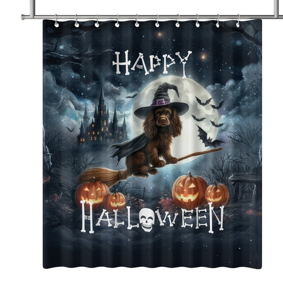 Happy Halloween Boykin Spaniel Witch Pumpkins Bats Shower Curtain Dog Lover Waterproof Bathroom Bathtub Curtain - 13012