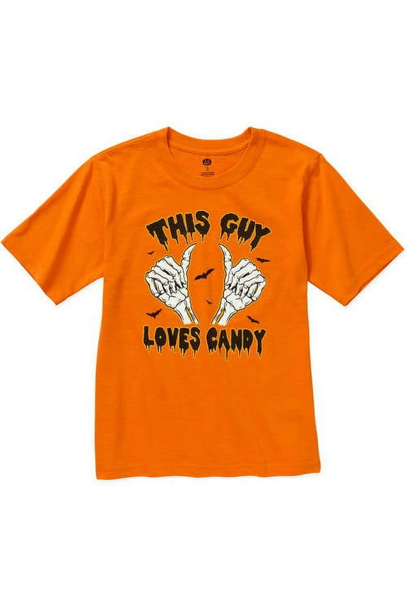 Happy Halloween Boys Orange This Guy Loves Candy T-Shirt X-Large 14-16