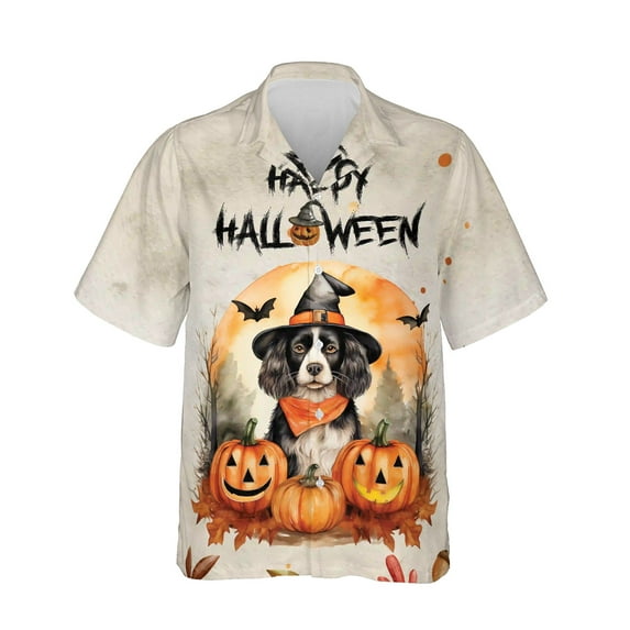 Happy Halloween Brittany Spaniel Witches Hat Pumpkin Carving Hawaiian Shirt Breathable Summer Unisex Merch Brittany Dog Lover Gifts Idea - 02019