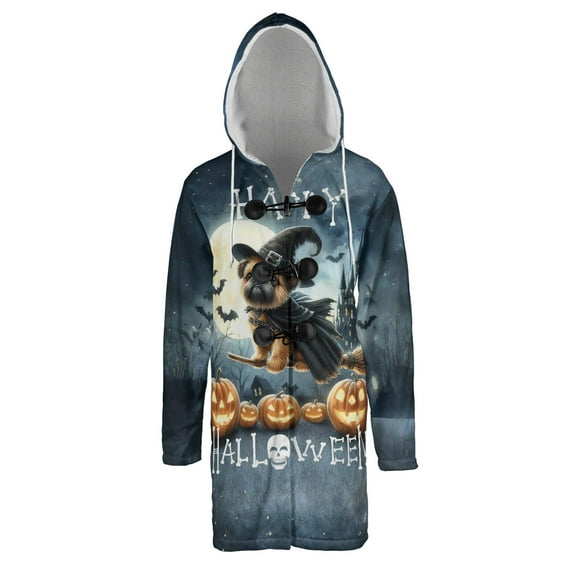 Happy Halloween Brussels Griffon Witch Pumpkins Bats All Over Print 3D Hooded Duffle Toggle Coat Griff Dog Lover - 13012