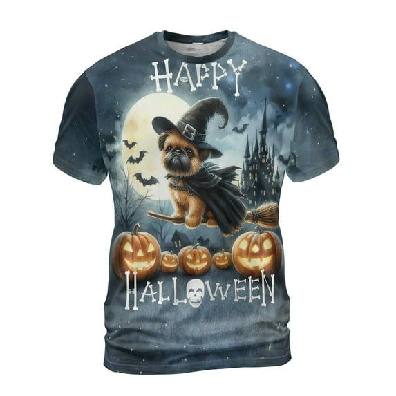 Happy Halloween Brussels Griffon Witch Pumpkins Bats All Over Print 3D Shirt Unisex Merch Griff Dog Lover - 13012