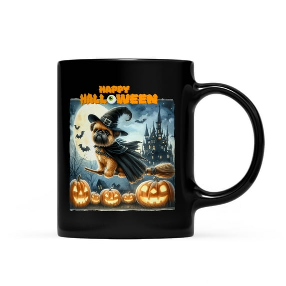 Happy Halloween Brussels Griffon Witch Pumpkins Bats Mug Griff Dog Lover Coffee Tea Cup - 13012