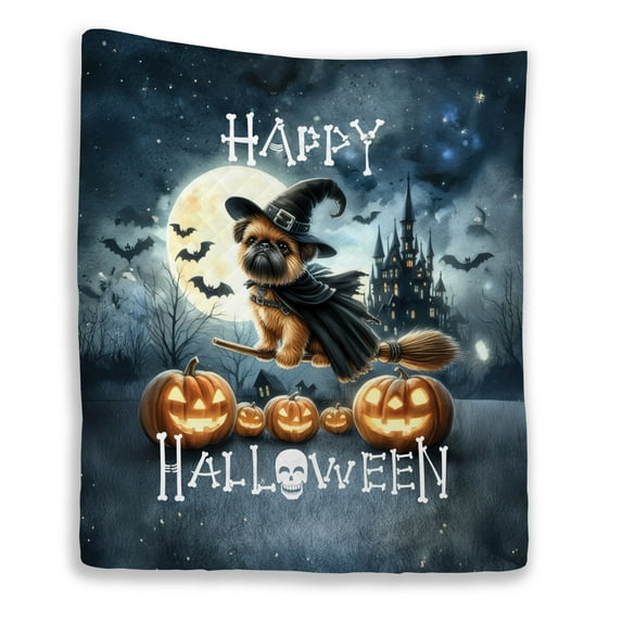 Happy Halloween Brussels Griffon Witch Pumpkins Bats Quilt Blanket Griff Dog Lover Cozy Comforter Throw Blanket - 13012
