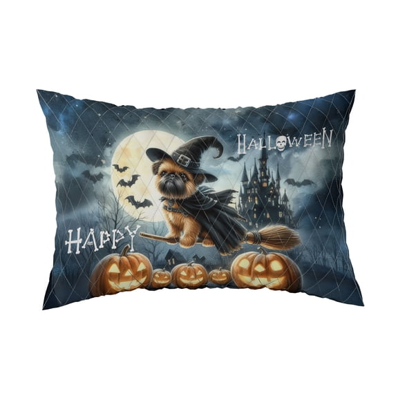 Happy Halloween Brussels Griffon Witch Pumpkins Bats Quilt Pillowcase Griff Dog Lover Throw Pillow Cover Bed Home Decor - 13012