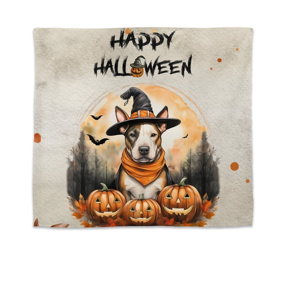 Happy Halloween Bull Terrier Witches Hat Pumpkin Carving Tapestry Bully Dog Lovers Gifts Idea Wall Hanging Backdrop Home Decor - 02019