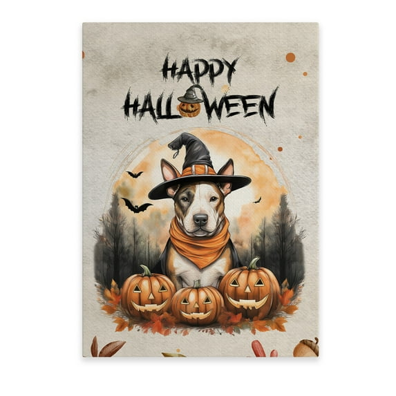 Happy Halloween Bull Terrier Witches Hat Pumpkin Carving Vertical Matte Canvas Poster Bully Dog Lovers Gifts Idea Wall Art Home Decor - 02019