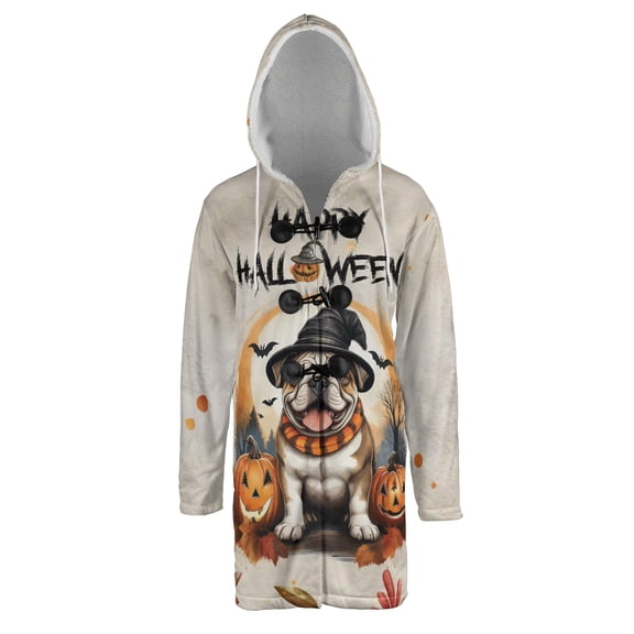 Happy Halloween Bulldog Witches Hat Pumpkin Carving All Over Print 3D Hooded Duffle Toggle Coat Dog Lover Gifts Idea - 02019