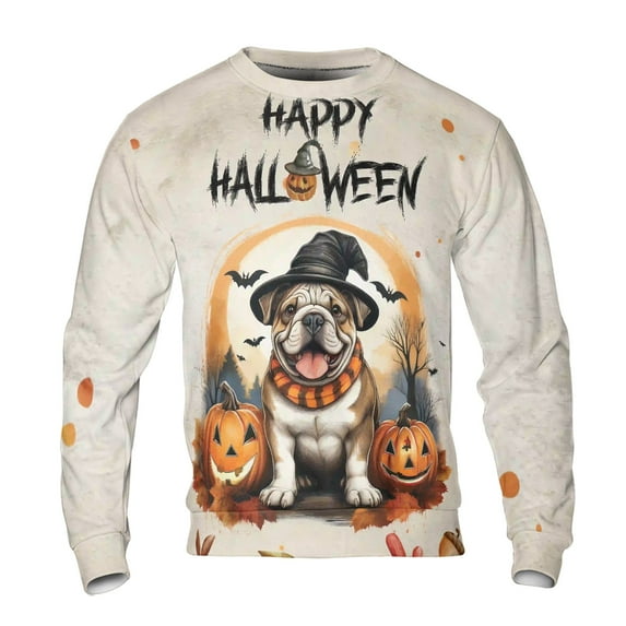 Happy Halloween Bulldog Witches Hat Pumpkin Carving All Over Print 3D Sweatshirt Unisex Merch Dog Lover Gifts Idea - 02019