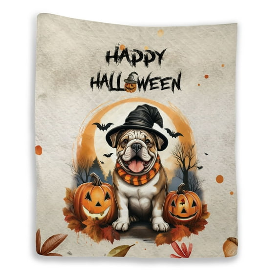 Happy Halloween Bulldog Witches Hat Pumpkin Carving Quilt Blanket Dog Lover Gifts Idea Cozy Comforter Throw Blanket - 02019