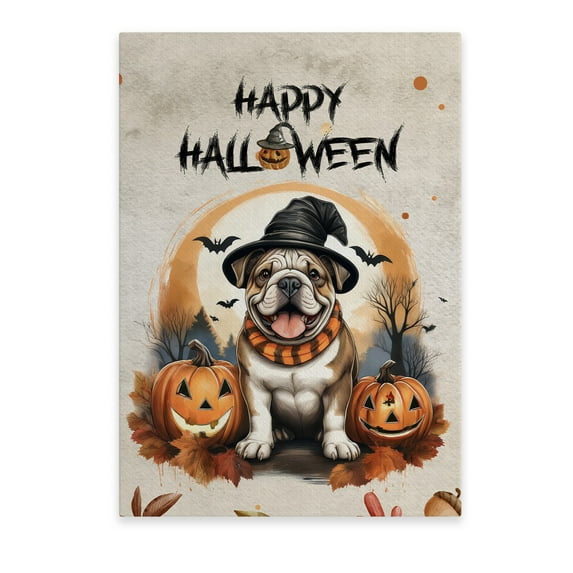 Happy Halloween Bulldog Witches Hat Pumpkin Carving Vertical Matte Canvas Poster Dog Lover Gifts Idea Wall Art Home Decor - 02019
