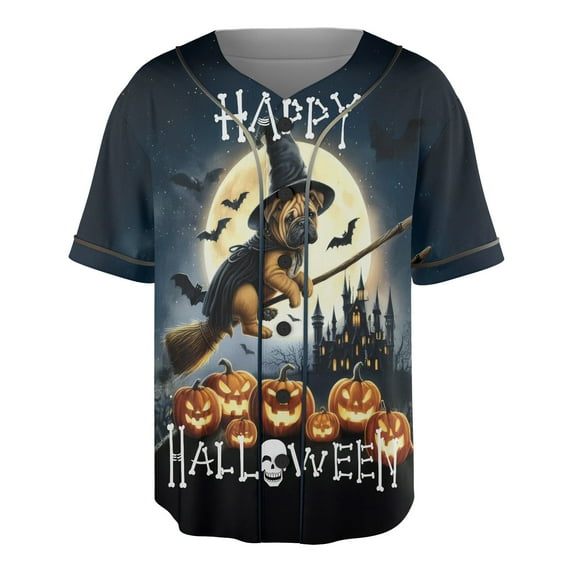 Happy Halloween Bullmastiff Witch Pumpkins Bats All Over Print 3D Baseball Shirt Dog Lover Softball Sport - 13012
