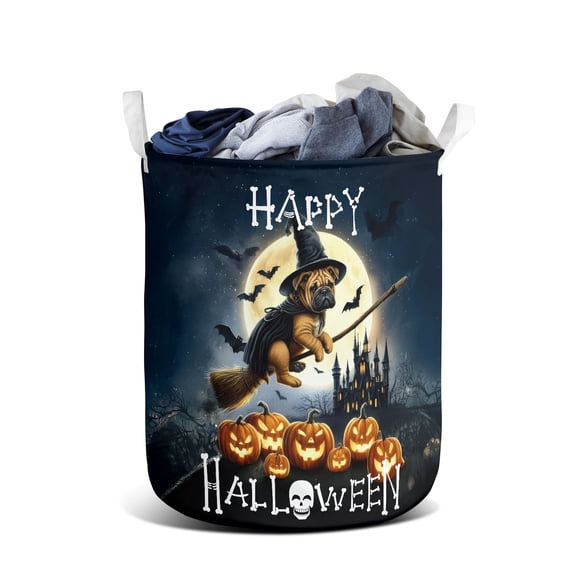 Happy Halloween Bullmastiff Witch Pumpkins Bats Foldable Laundry Basket Dog Lover Organizer Storage with Handles - 13012
